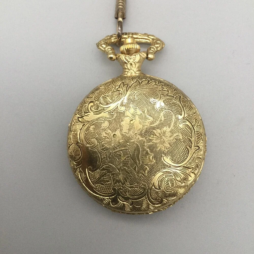 Futura Pocket Watch Men 46mm Gold Tone Eagle Hunter Case Chain Antimagnetic